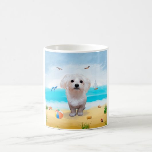 Malteser Hund am Strand Kaffeetasse (Mittel)