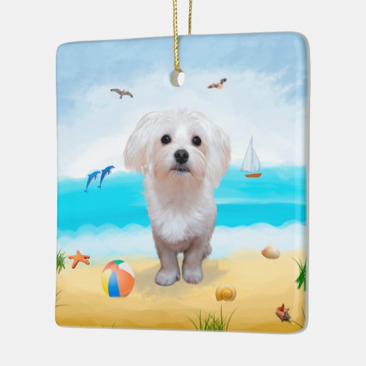 Malteser Hund am Strand Keramikornament (Links)