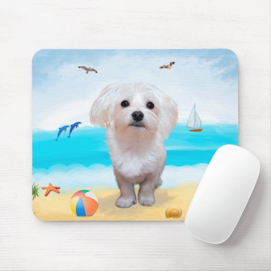 Malteser Hund am Strand Mousepad (Mit Mouse)