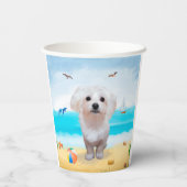 Malteser Hund am Strand Pappbecher (Rückseite)