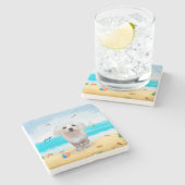 Malteser Hund am Strand Steinuntersetzer (Seitenansicht)