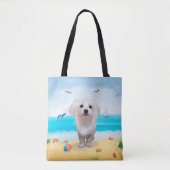 Malteser Hund am Strand Tasche (Vorderseite)