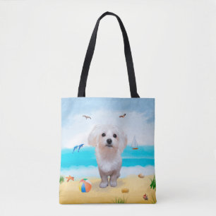 Malteser Hund am Strand Tasche