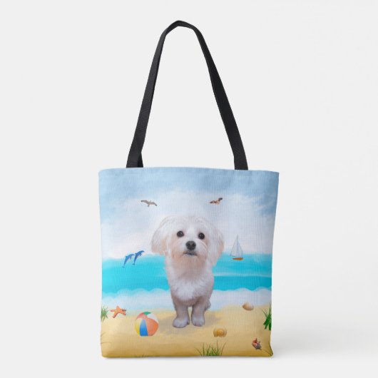 Malteser Hund am Strand Tasche (Rückseite)