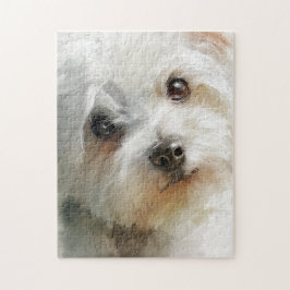 Malteser-Hund Aquarell-Porträt Puzzle