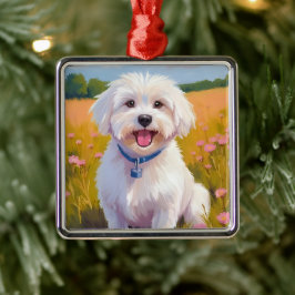 Malteser Hund | Blumenfeld Haustiermalerei Ornament Aus Metall