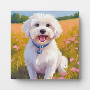 Malteser-Hund-Blumenfeld-Malerei Fotoplatte