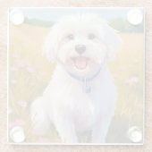 Malteser-Hund-Blumenfeld-Malerei Glasuntersetzer (Rückseite)
