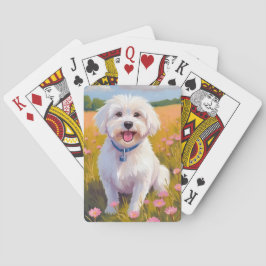 Malteser-Hund-Blumenfeld-Malerei-Karte Spielkarten