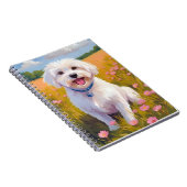 Malteser-Hund-Blumenfeld-Malerei Notizblock (Rechte Seite)