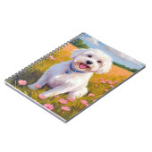 Malteser-Hund-Blumenfeld-Malerei Notizblock (Linke Seite)