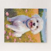 Malteser-Hund-Blumenfeld-Malerei Puzzle (Horizontal)