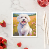 Malteser-Hund-Blumenfeld-Malerei Serviette (Beispiel)