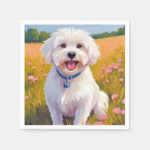 Malteser-Hund-Blumenfeld-Malerei Serviette