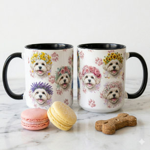Malteser-Hund Blumenkranz Aquarell-Kunst-Tasse Tasse