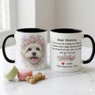 Malteser-Hund-Blumenkrone-Aquarell-Kunst-Kaffeetas Tasse