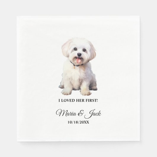 Malteser Hund, den ich liebte, ihre erste Hochzeit Serviette (Vorderseite)