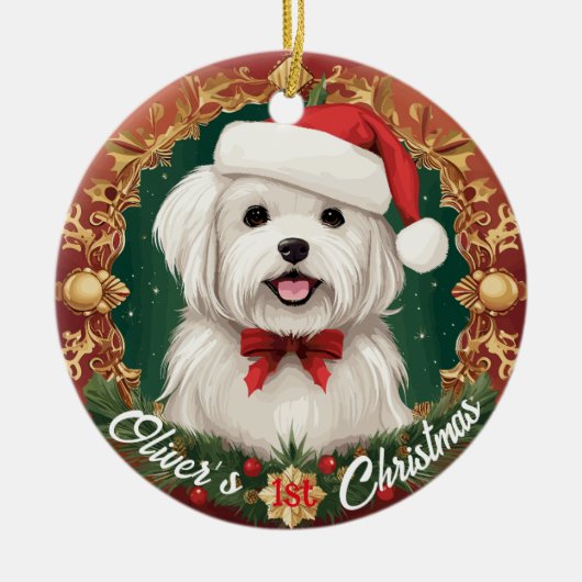 Malteser Hund - Erste Weihnachten Keramik Ornament (Vorne)