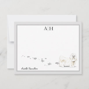Malteser Hund Grau-Border Monogramm Personalisiert Mitteilungskarte