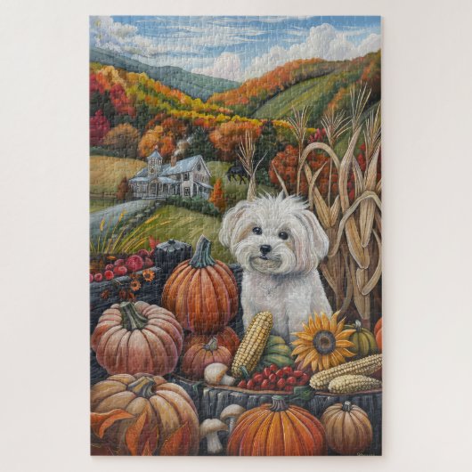 Malteser Hund Herbst Ernte Erntedank Puzzle (Vertikal)