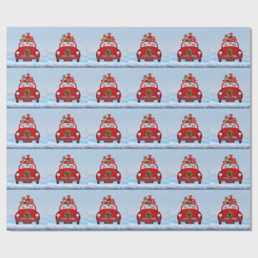 Malteser Hund im Auto mit dem Weihnachtsmann Geschenkpapier (Flach)