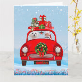 Malteser Hund im Auto mit dem Weihnachtsmann Karte (Gelbe Blume)