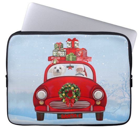Malteser Hund im Auto mit dem Weihnachtsmann Laptopschutzhülle (Vorderseite)