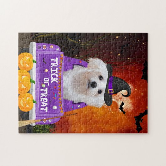 Malteser Hund im Halloween-Lkw Puzzle (Horizontal)