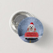 Malteser Hund im Schnee sitzend im Weihnachtswagen Button (Vorne & Hinten)