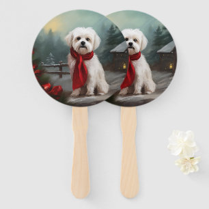 Malteser Hund im Schnee Weihnachten Fächer