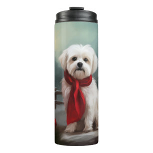 Malteser Hund im Schnee Weihnachten Thermosbecher