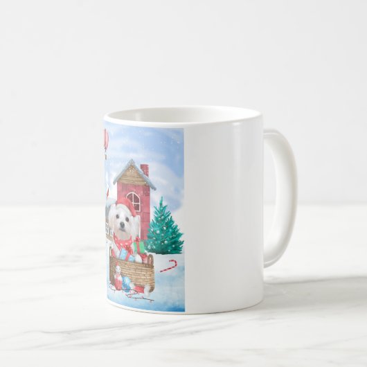 Malteser Hund im Schnee Weihnachtshaus Kaffeetasse (VorderseiteRechts)