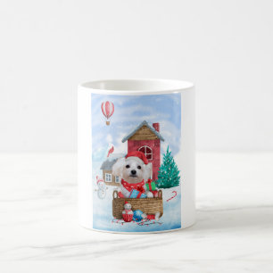 Malteser Hund im Schnee Weihnachtshaus Kaffeetasse