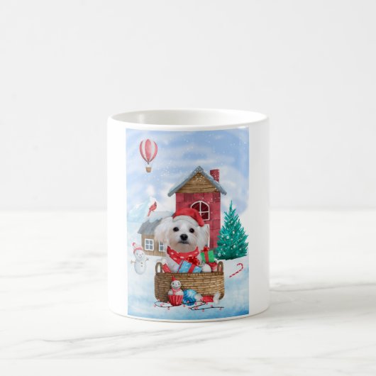 Malteser Hund im Schnee Weihnachtshaus Kaffeetasse (Mittel)
