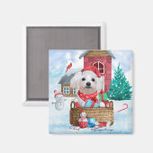 Malteser Hund im Schnee Weihnachtshaus Magnet (Vorderseite/Rückseite)