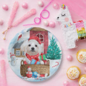 Malteser Hund im Schnee Weihnachtshaus Pappteller (Party)