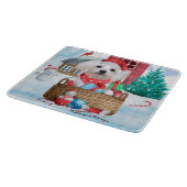 Malteser Hund im Schnee Weihnachtshaus Schneidebrett (Ecke)