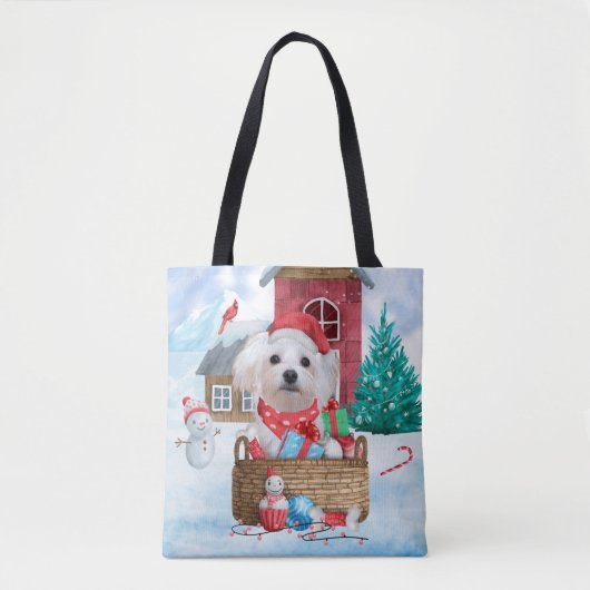 Malteser Hund im Schnee Weihnachtshaus Tasche (Vorderseite)