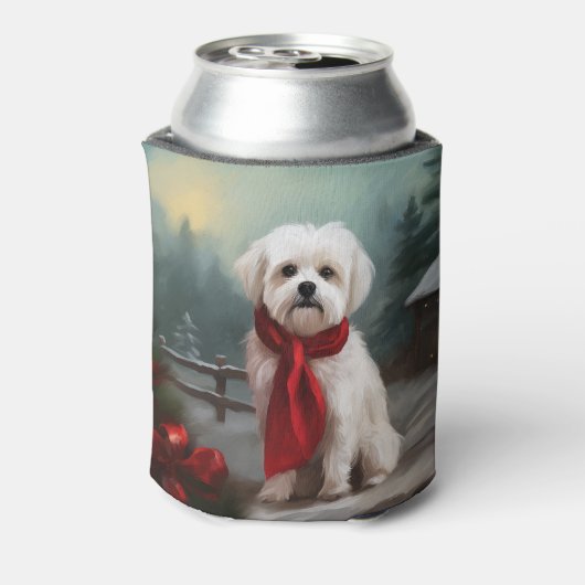 Malteser Hund in Schnee Weihnachten Dosenkühler (Kanne Rückseite)