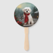 Malteser Hund in Schnee Weihnachten Fächer (Vorderseite)