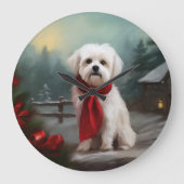 Malteser Hund in Schnee Weihnachten Große Wanduhr (Vorderseite)