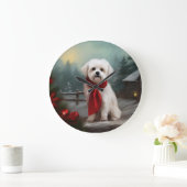 Malteser Hund in Schnee Weihnachten Große Wanduhr (Zuhause)
