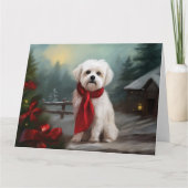 Malteser Hund in Schnee Weihnachten Karte (Vorderseite)