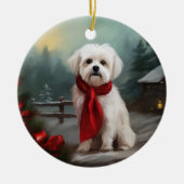 Malteser Hund in Schnee Weihnachten Keramik Ornament (Vorne)