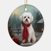 Malteser Hund in Schnee Weihnachten Keramik Ornament (Links)