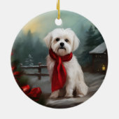 Malteser Hund in Schnee Weihnachten Keramik Ornament (Hinten)