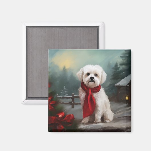 Malteser Hund in Schnee Weihnachten Magnet (Vorderseite/Rückseite)