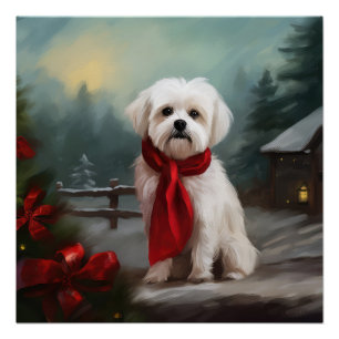 Malteser Hund in Schnee Weihnachten Poster