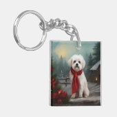 Malteser Hund in Schnee Weihnachten Schlüsselanhänger (Vorderseite links)