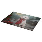 Malteser Hund in Schnee Weihnachten Schneidebrett (Ecke)